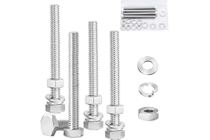 Ruibapa 4 Sets 3/8-16 x 4" Stainless Steel Hex Head Screws Bolts, Nuts, Flat & Lock Washers,18-8(304) Full Thread