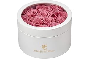 Eterfield 12 Preserved Rose in a Box Real Roses That Last a Year Preserved Flowers for Delivery Prime Gift for Her Valentines Day Mother Day (Pink Roses, Round White PU Leather Box)