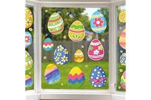 Ivenf Easter Decorations Window Clings Decals Decor, Extra Large Easter Eggs Flowers Party Supplies Gifts, Spring Window Clings Decorations for Kids School Home Office, 6 Sheets 69pcs