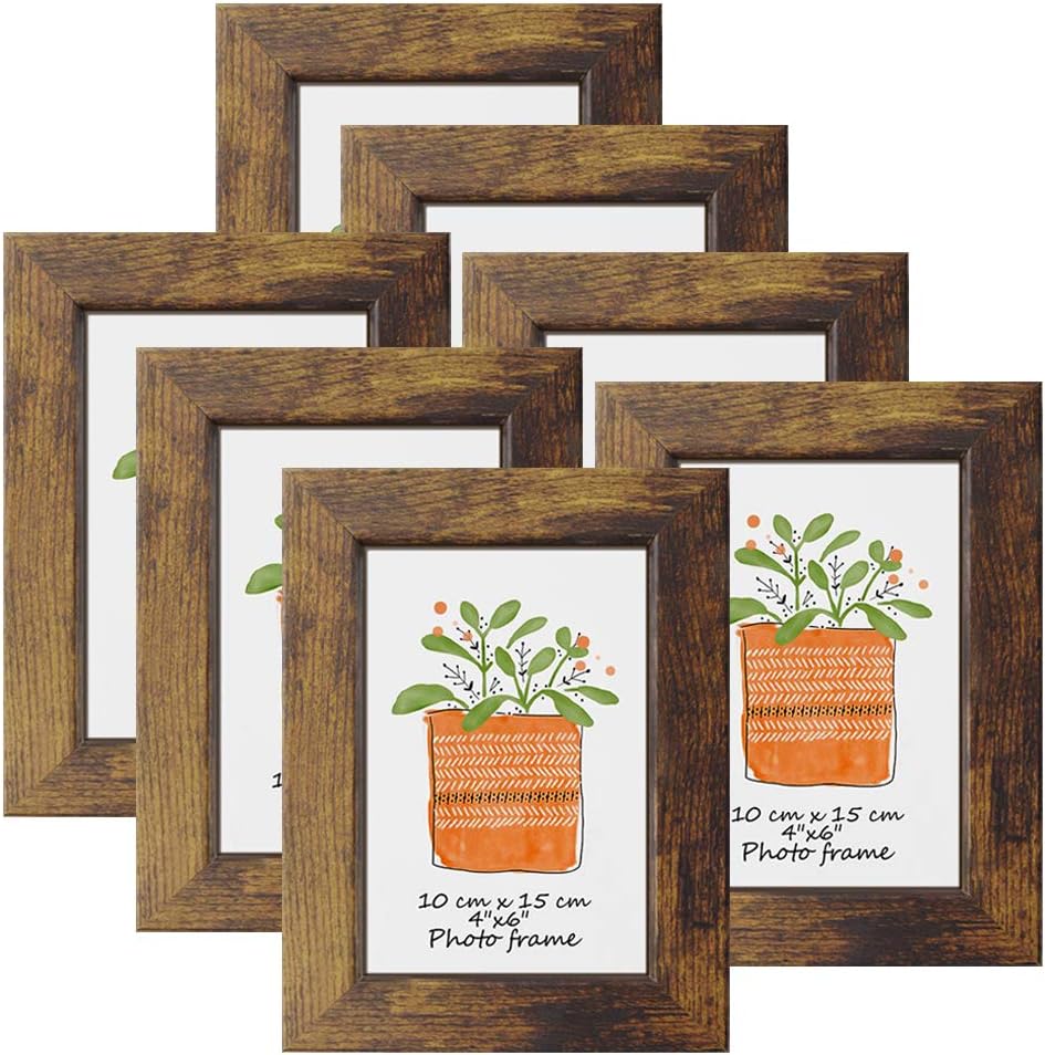 Photo Albums, Frames & Accessories - PETAFLOP Picture Frames 4x6 Rustic Frame Fits 4 by 6 Inch Prints Wall Tabletop Display, 7 Pack