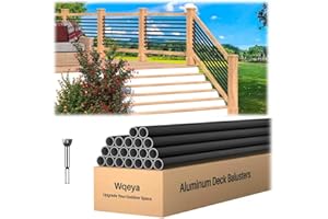 Wqeya 20 Pack 10 FT x 5/8 inch 6063 Aluminum Horizontal Deck Balusters, Matte Black Round Stair Balusters with Drill Bit, Hollow Stair Spindles for Indoor Outdoor Deck Railing