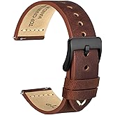 WOCCI 22mm Old-fashioned Watch Band for Men, Top Grain Leather, Black Matte Buckle (Pecan Brown)