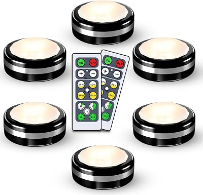 Starxing Puck Lights with Remote, Under Cabinet Wireless LED 6 Pack Battery