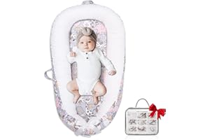 JOCUTE Baby Lounger, Portable Newborn Lounger, Organic Cotton Infant Nest Cover, Adjustable Infant Lounger, Ultra Baby Gift, Baby Bed in Room