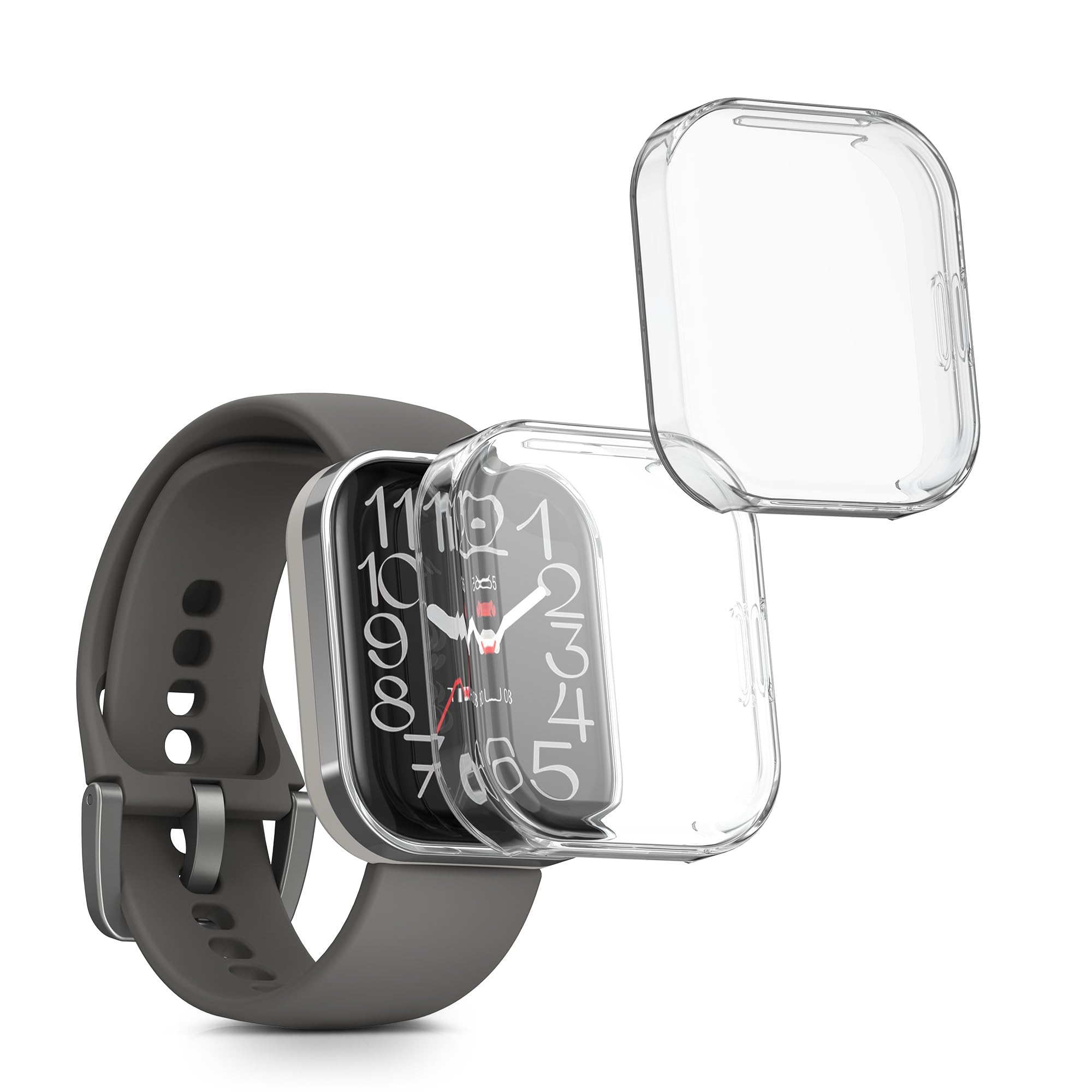 kwmobile 2x Cover with Screen Protector for 22mm Amazfit Bip 6 / Bip 5 Unity/Bip 5 / GTS 3 / Balance 2 / Helio Strap Case - TPU Silicone Fitness Tracker Cover Set - Transparent