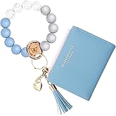 Keychain Bracelet Wristlet with Wallet Card Holder Pocket,Tassel Keychain Bangle Key Ring for Women