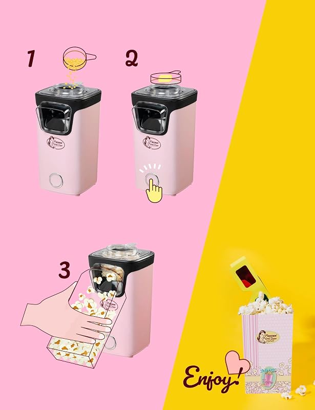 Macchina Popcorn, Turbo-Popcorn in meno di 2 minuti, Popcorn Machine con tecnologia ad aria calda, include 10 sacchetti per popcorn & misurino integrato, Collezione Sweet Dreams, Colore: Rosa