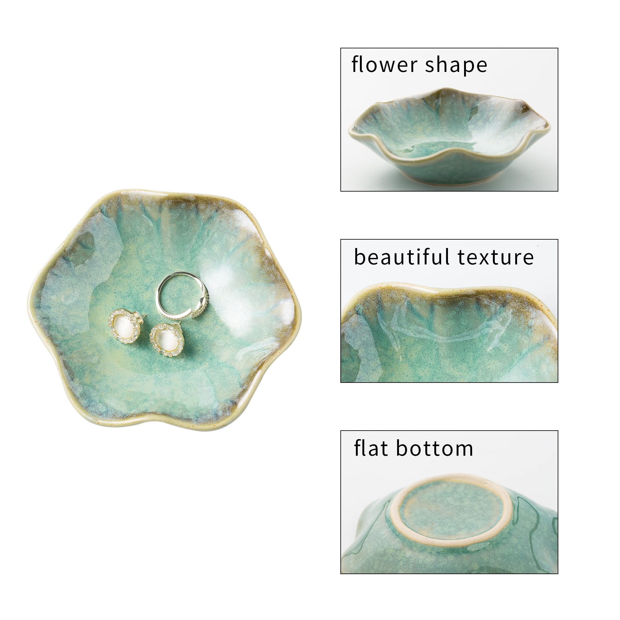 Jewelry Dish Tray, Ring Dish, Ceramic Trinket Tray, Key Bowl, Decorative Plate, for Friends Sisters Daughter Mother (Emerald Green)