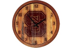 The Fan-Brand NCAA NC State Wolfpack: Branded Faux Barrel Top Wall Clock Sports Team Bar Sign Décor - Home Man Cave, Party Decoration - Made On Demand