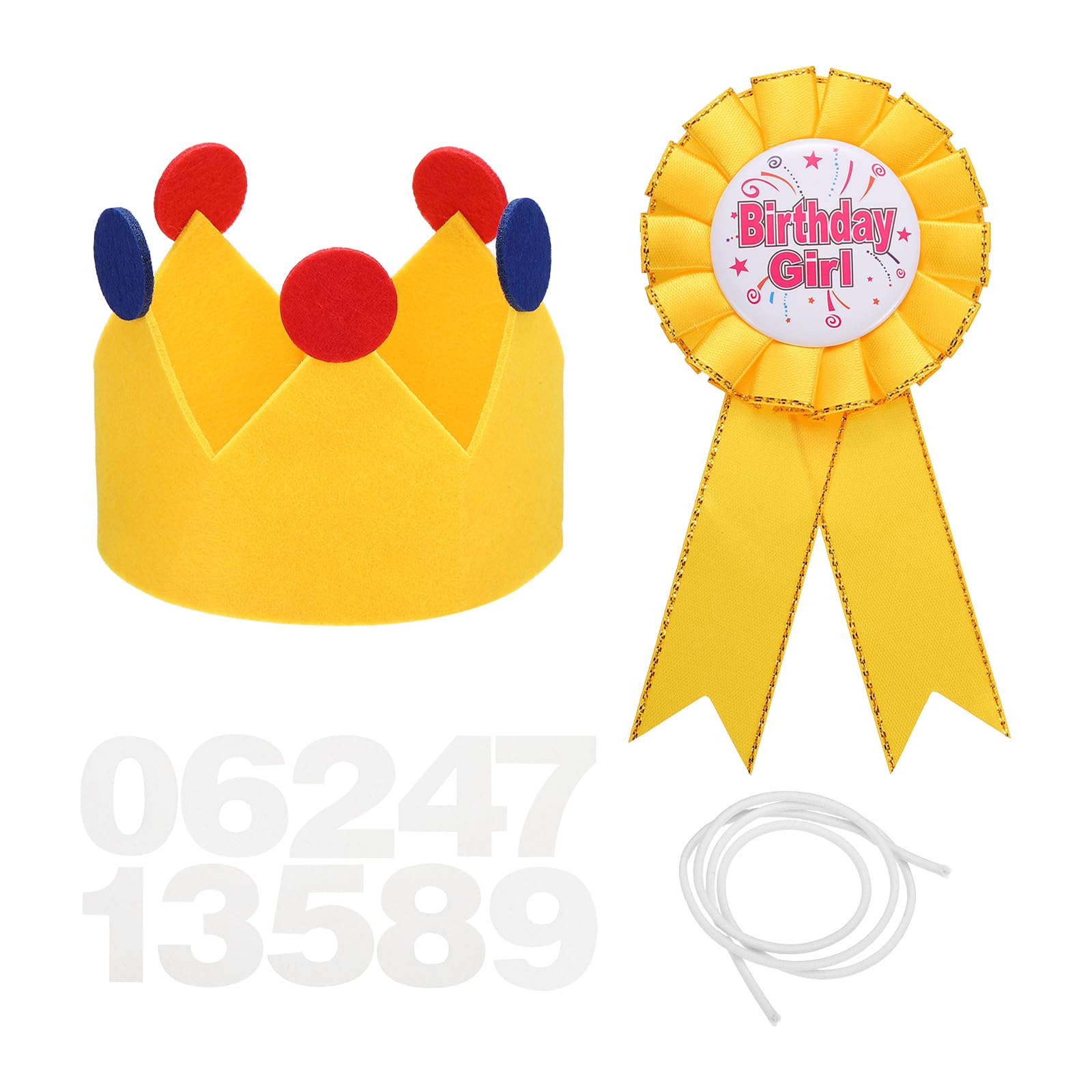 sourcing map Birthday Crown Party Set for Girl, Ribbon Brooch Pin & Felt Crown Hat with 0-9 Numbers for Theme Party Dress-Up Decoration Photo Props Birthdays Celebration, Yellow