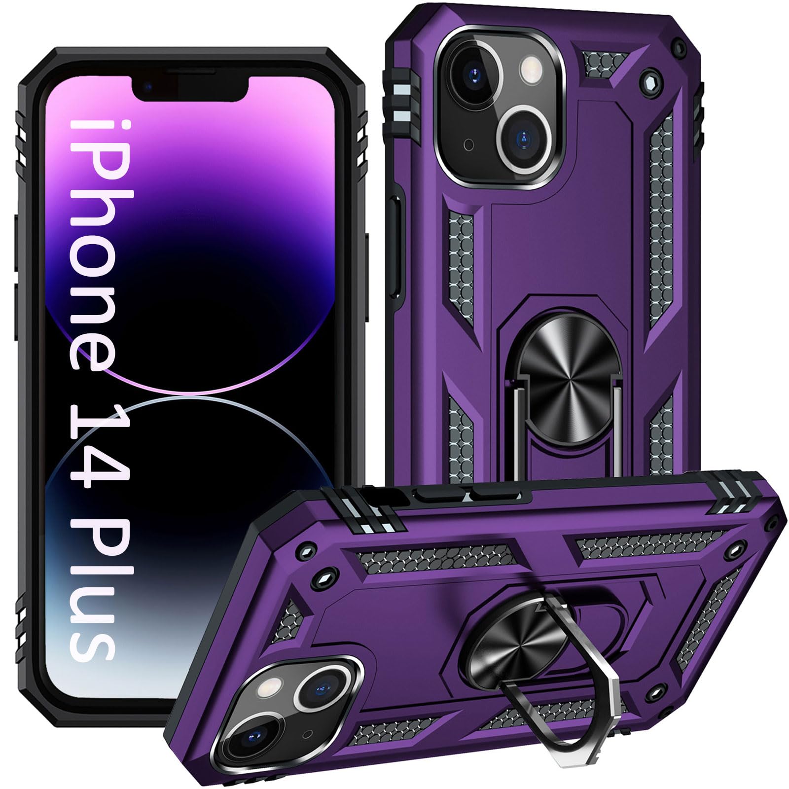 Photo 1 of ADDIT Phone Case for iPhone 14 Plus Case,with Kickstand Ring,Adjustable Stand,Military Grade,Heavy Duty Protection,Shockproof,Anti-Fingerprint,Support Magnet Car Mount,Purple