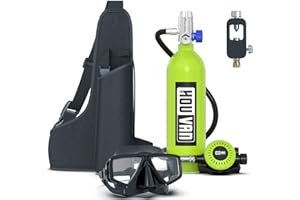 HOUVAN H400 Mini Scuba Tank 1.0L Scuba Tank Support 15-20 Minutes Underwater Breathing Portable Diving Tank with On-Off Valve Reusable Pony Bottle for Underwater Exploration Emergency/Recreation