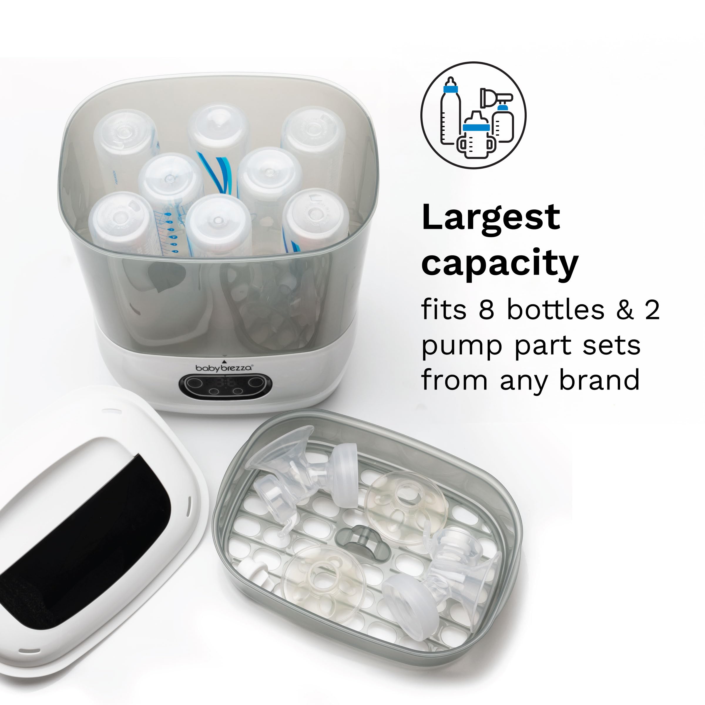 Baby Brezza Bottle Sterilizer and Dryer Advanced – 33% Faster - Largest Capacity Steam Sanitizer - Universal Sterilization Machine for All Bottles + Pump Parts - HEPA Air Filter