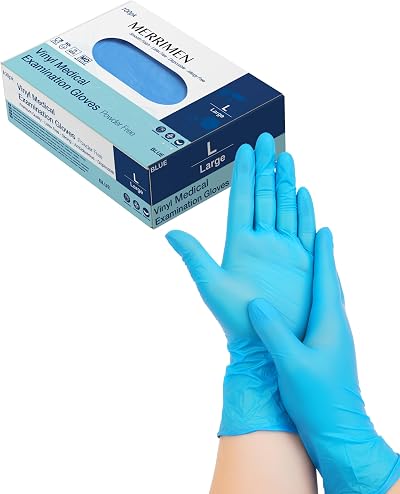 Merrimen Gloves Disposable Vinyl Powder Free Blue Large Box of 100