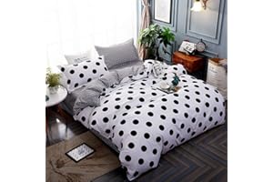 Feelyou Kids Duvet Cover Set Twin Size Modern Polka Dot Bedding Set for Girls Boys, Decorative Black White Circles Microfiber Polyester Comforter Cover with 1 Pillow Shams, Zipper, 2 Pieces