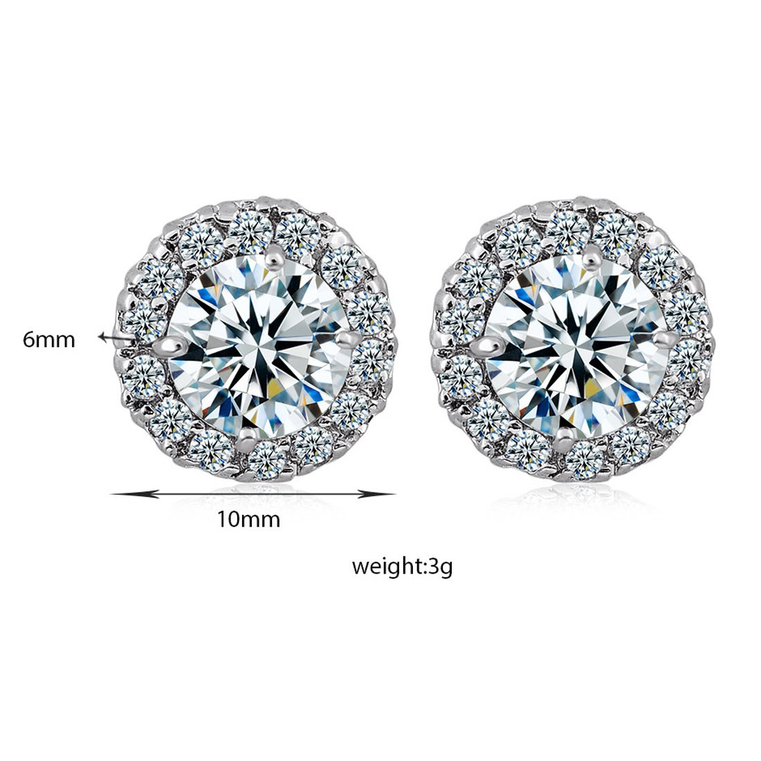 18K White Gold Plated Cubic Stud Crystal Zirconia fashion Hoop Clip On Wedding Earrings for Women Girls