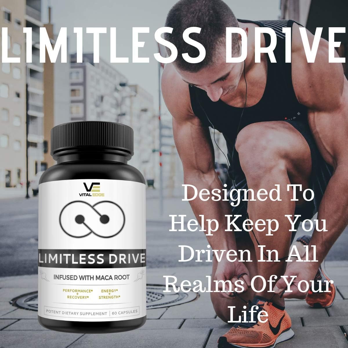 Limitless Drive - Active Male Optimization - Natural Energy Support Complex for Men | Improve Energy and Athletic Performance Pills Increase Herbal Supplement w/ Maca, L-Arginine and Ginseng: Health & Personal Care