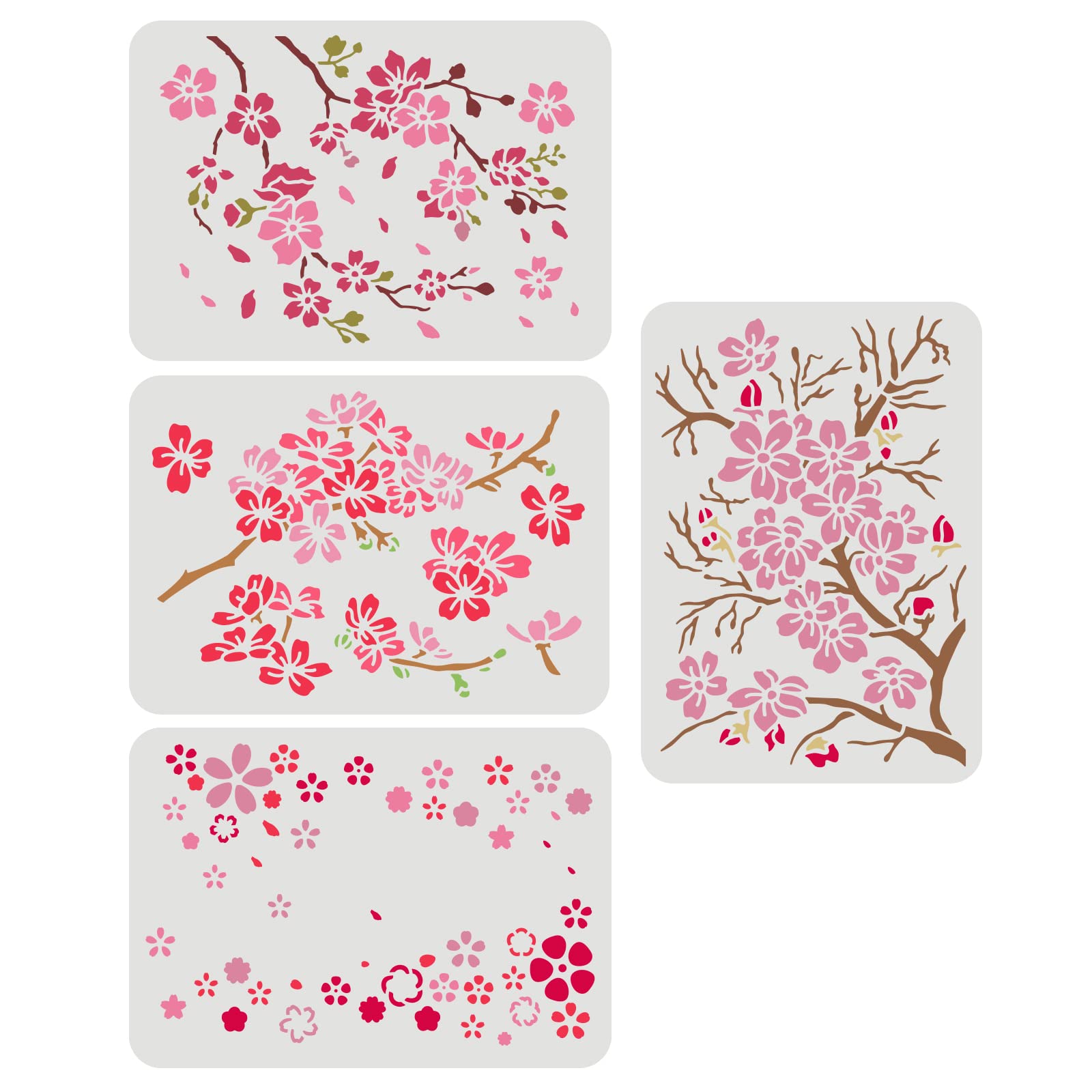FINGERINSPIRE 4 Pcs Cherry Blossoms Stencils 29.7x21cm Cherry Blossom Branch Stencils Plastic Floral Flower Pattern Stencil Sets DIY Home Decor Stencil for Painting on Wood Floor Wall