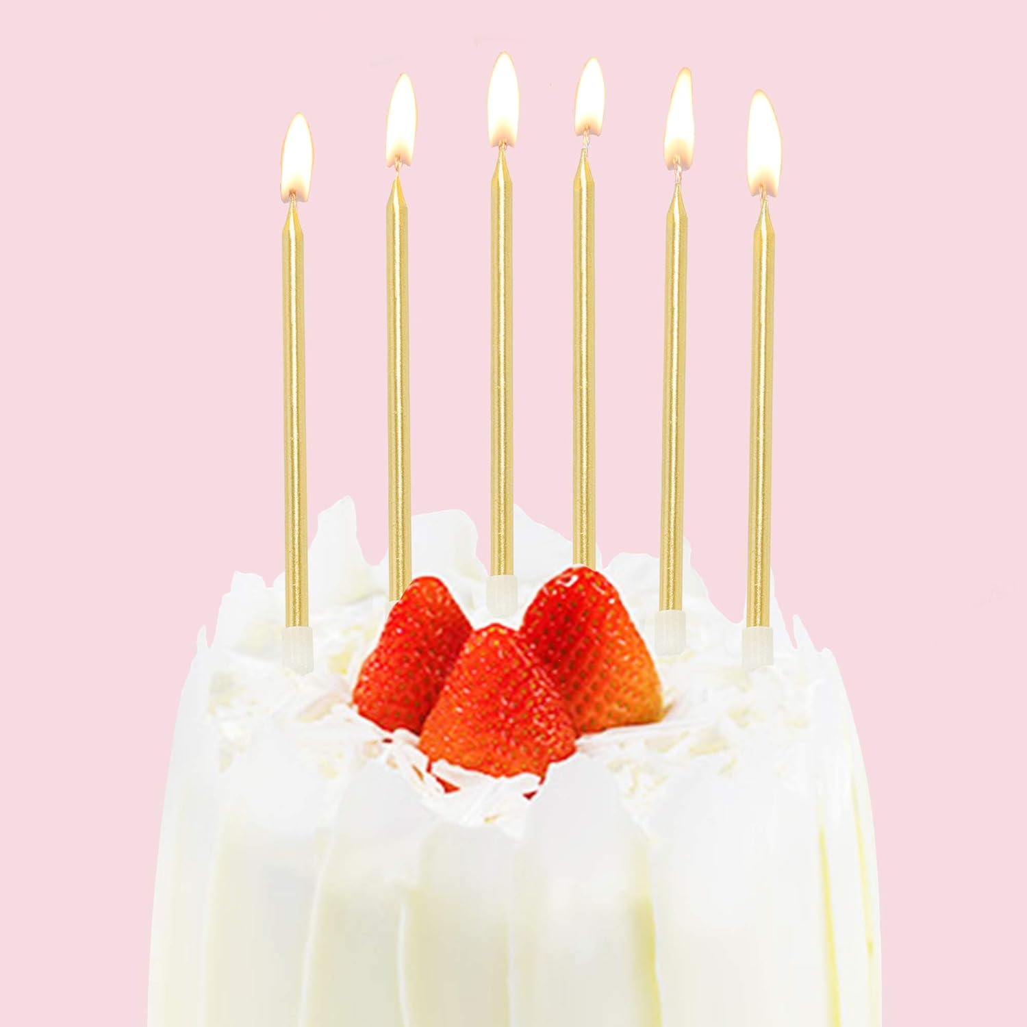 Aplusplanet 24 Count Champagne Gold Birthday Cake Candles, Metallic Long Thin Cake Candle in Holder for Cupcake Wedding, Shower, Party Decorations: Home Improvement