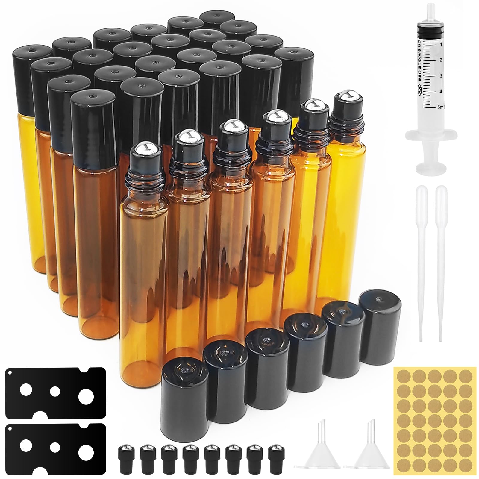 Annyswit 30 Pcs Essential Oil Bottles Amber 10ml Bottles with Bottle Opener Dropper Label Brown Oil Roller Bottles Sample Dropper Bottle for DIY Plant Aromatherapy Fragrance Perfumes Cosmetics