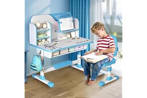 SMALIBAL Kids Study Desk and Chair Set, Height Adjustable Kids Table and Chairs, Desk for Bedroom, Children School Study Writing Tables with Large Writing Board, Ideal Gifts for Boys Girls