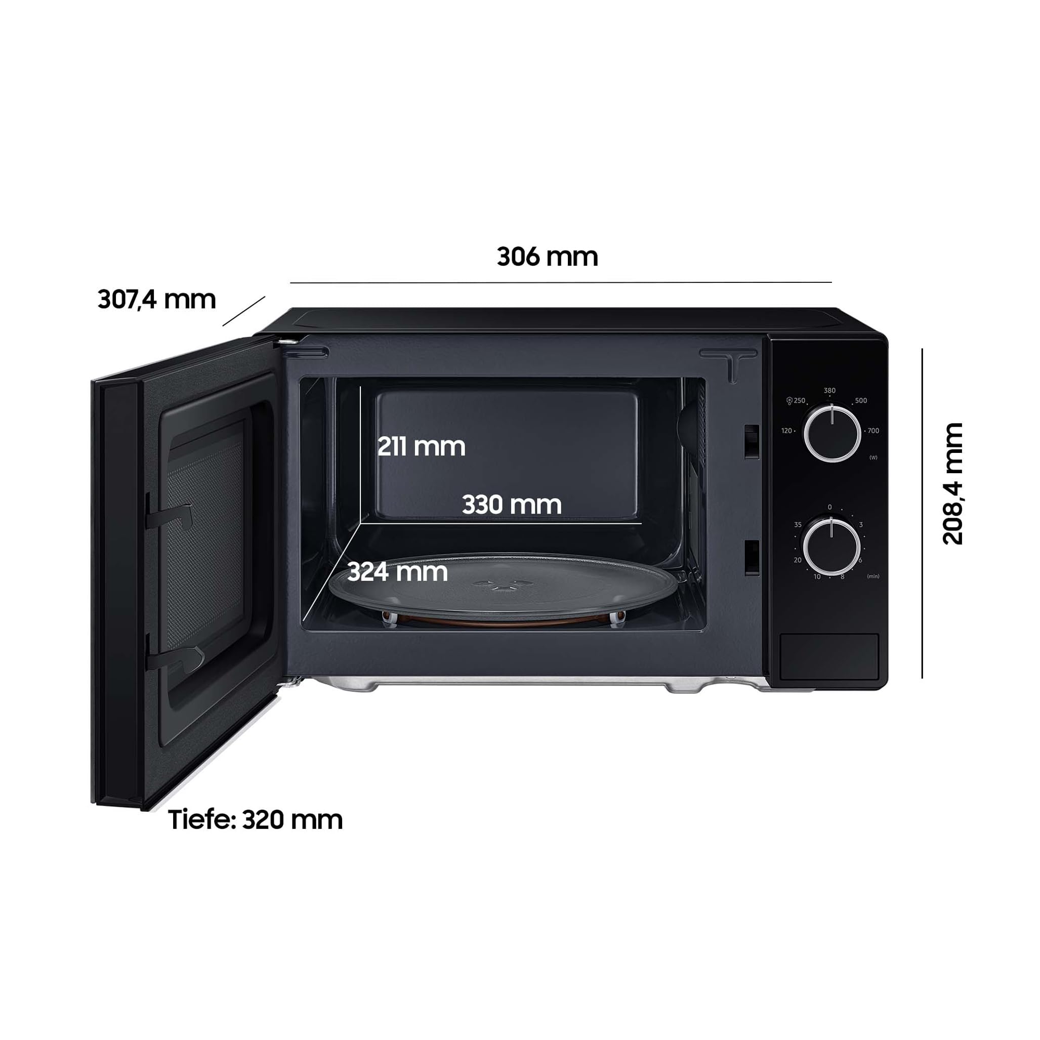 Samsung Solo-Mikrowelle, 700 W, Epoxy-Garraum mit 20 l Volumen, 5 Leistungsstufen, Defrost, Schwarz, MS20A3010AL/EG 2