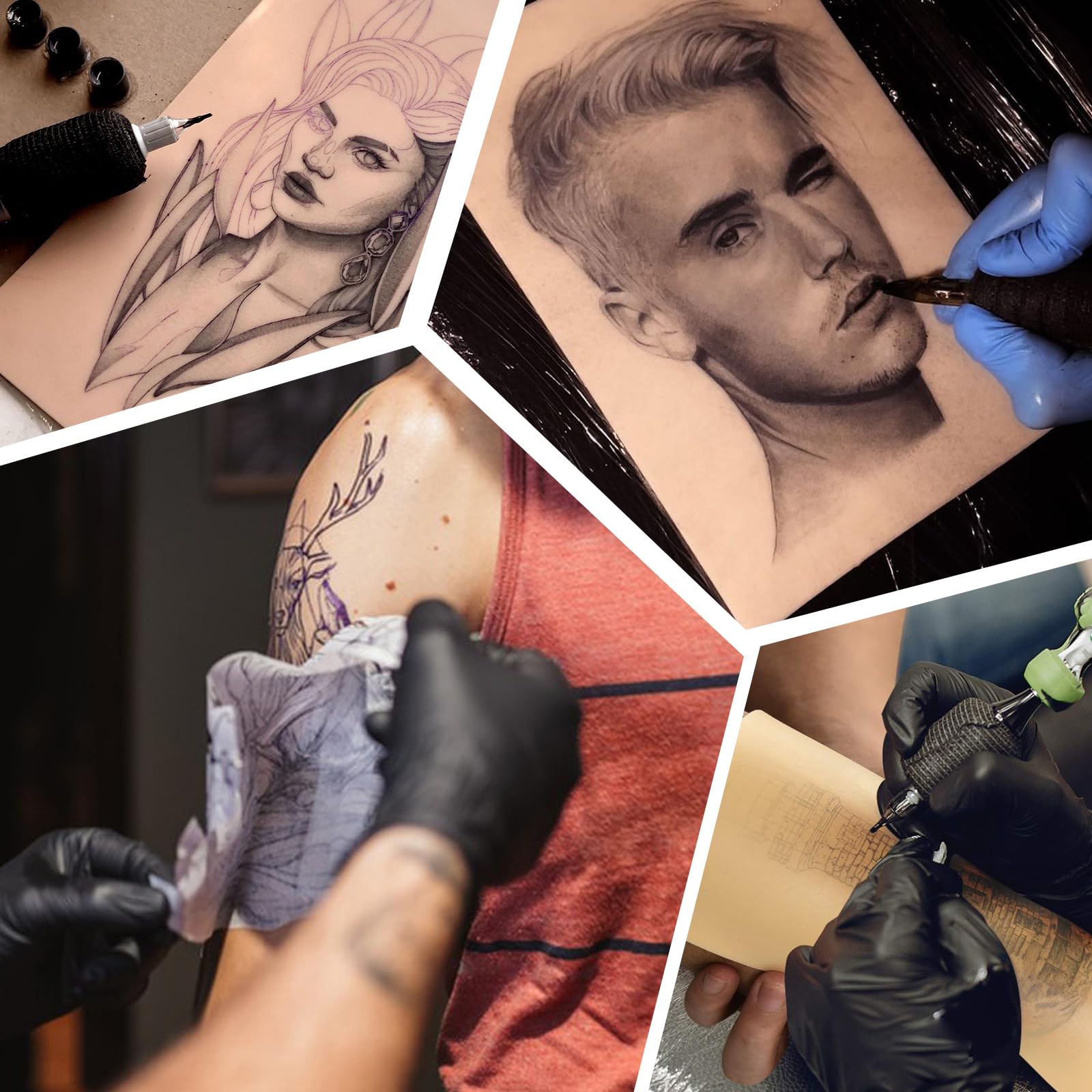 Urknall 3mm Tattoo Practice Kit - 3PCS A4 Size Large Fake Skin and 15PCS Stencil Paper Kit With Thick Thermal Paper