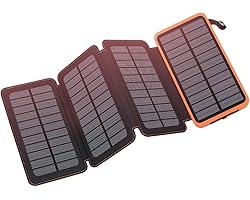 Solar Charger 25000mAh, FEELLE Portable Solar Power Bank with 4 Foldable Solar Panels Outdoor Waterproof Solar Phone Chargers