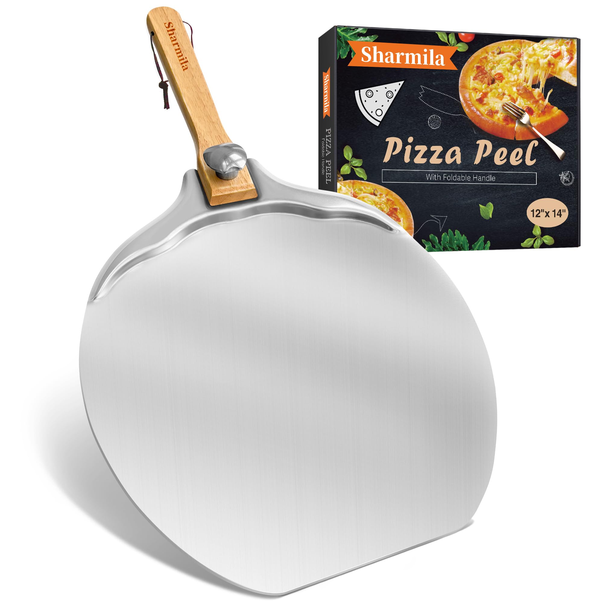 Photo 1 of Pizza Peel 12 inch Aluminum Pizza Spatula,Upgraded Apple Shaped Pizza Paddle with Foldable Handle for Easy Storage,Sharmila Professional Pizza Spatula Paddle for Home Pizza Making