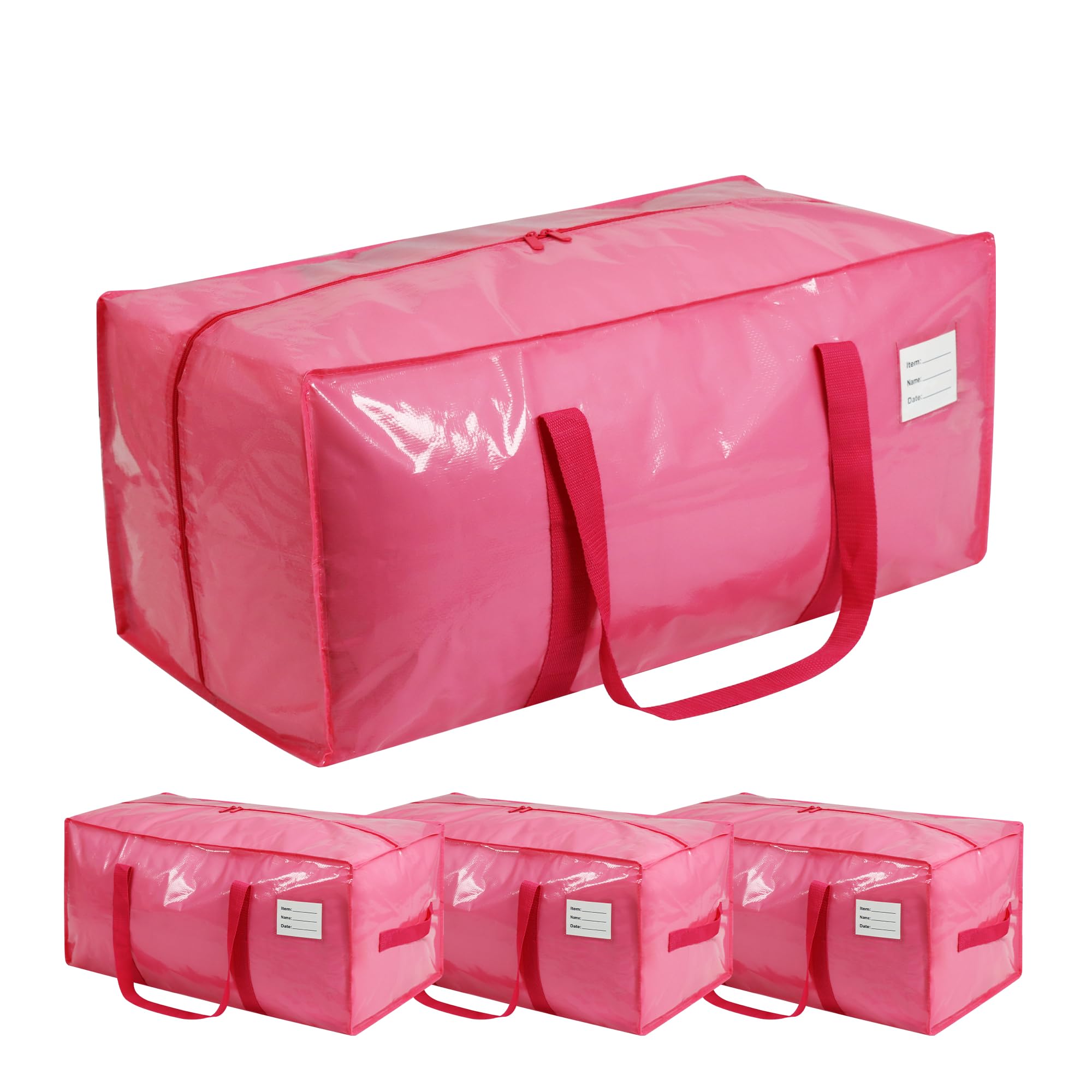 VTSVTS 4 Pack Extra Heavy Duty Large Moving Bags with Comfortable Handle & Strong Zipper,Storage Totes for Space Saving Moving Storage College Supplies Alternative to Moving Box,Pink