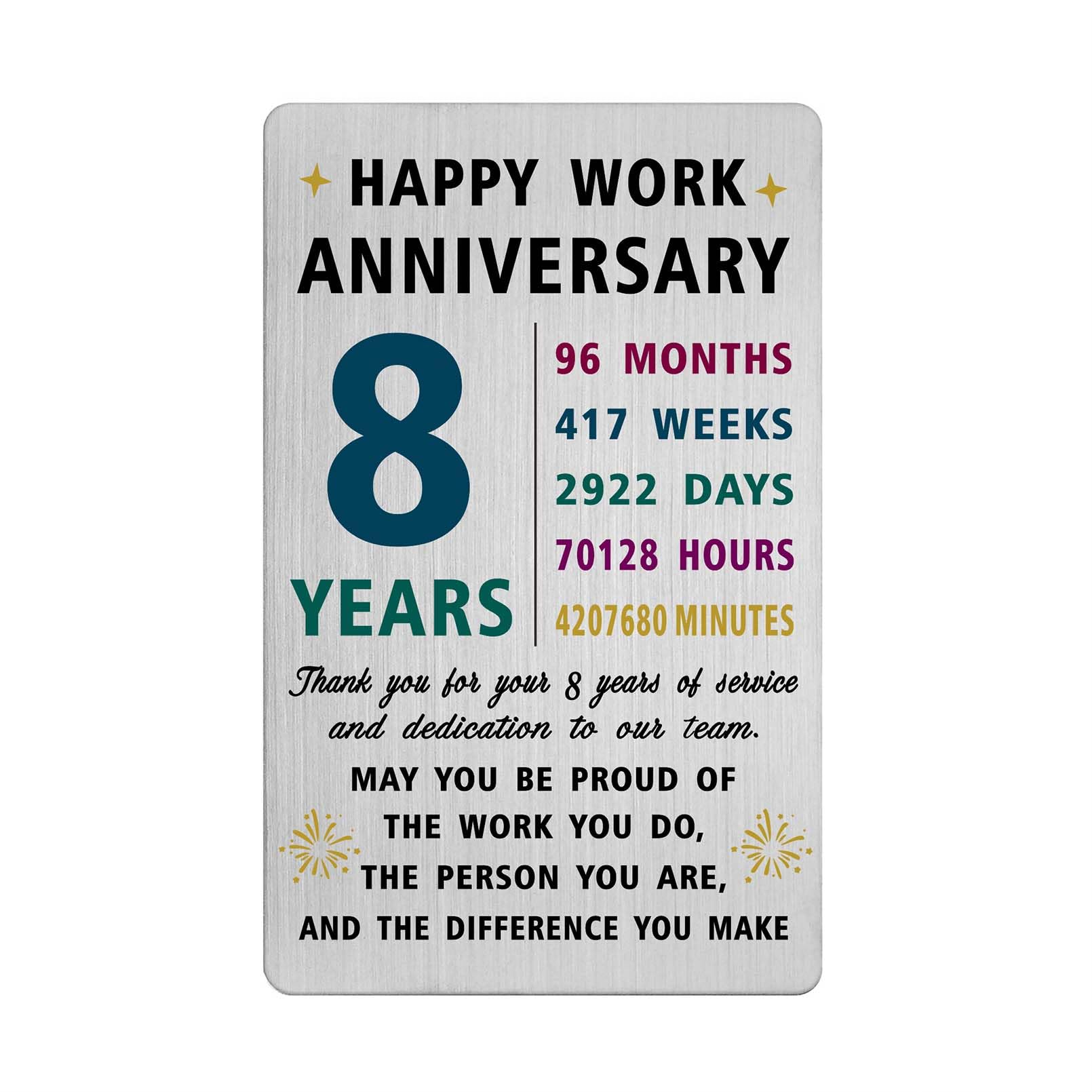 Richesele 8th Work Anniversary Cards - Happy 8 Year Work Anniversary Engraved Wallet Card - 8 Years 8th Work Anniversary Decorations