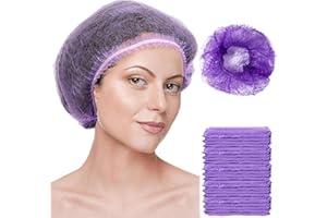 KEEBZXY Disposable Bouffant Cap 100 Pcs, 21inch Hair Net, Non-woven Elastic Dust Bouffant Cap Hair Nets for Food Service Workers Kitchen Labs & Beauty Salon Shower Cap for Women