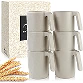 PYRMONT Wheat Straw Cups-Mug Set of 6,Reusable Plastic Coffee Mug,Tea Cup with Handles,16 oz Mug Set for Coffee,Camping,Unbreakable Drinking Glasses,BPA-Free,Dishwasher & Microwave Safe-Beige
