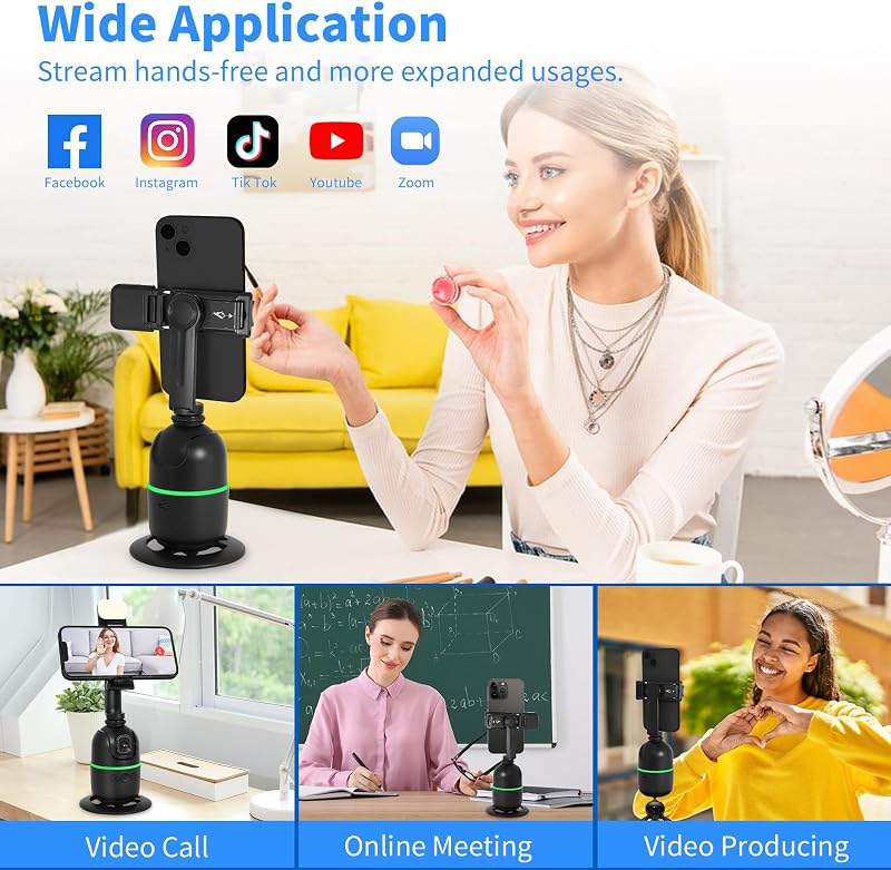 Trípode de Seguimiento automático de Cara/Cuerpo, no Requiere aplicación, Soporte de teléfono de rotación de 360° con luz de Relleno, Soporte de teléfono de Seguimiento automático, Control de — foto 6 de 6