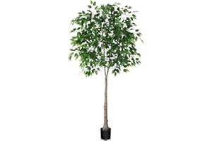 Kazeila Artificial Ficus Tree, 7FT Fake Plastic Ficus Plant in Pot with Durable Plastic Trunk, Faux Plant for Home Decor Office House Living Room Indoor