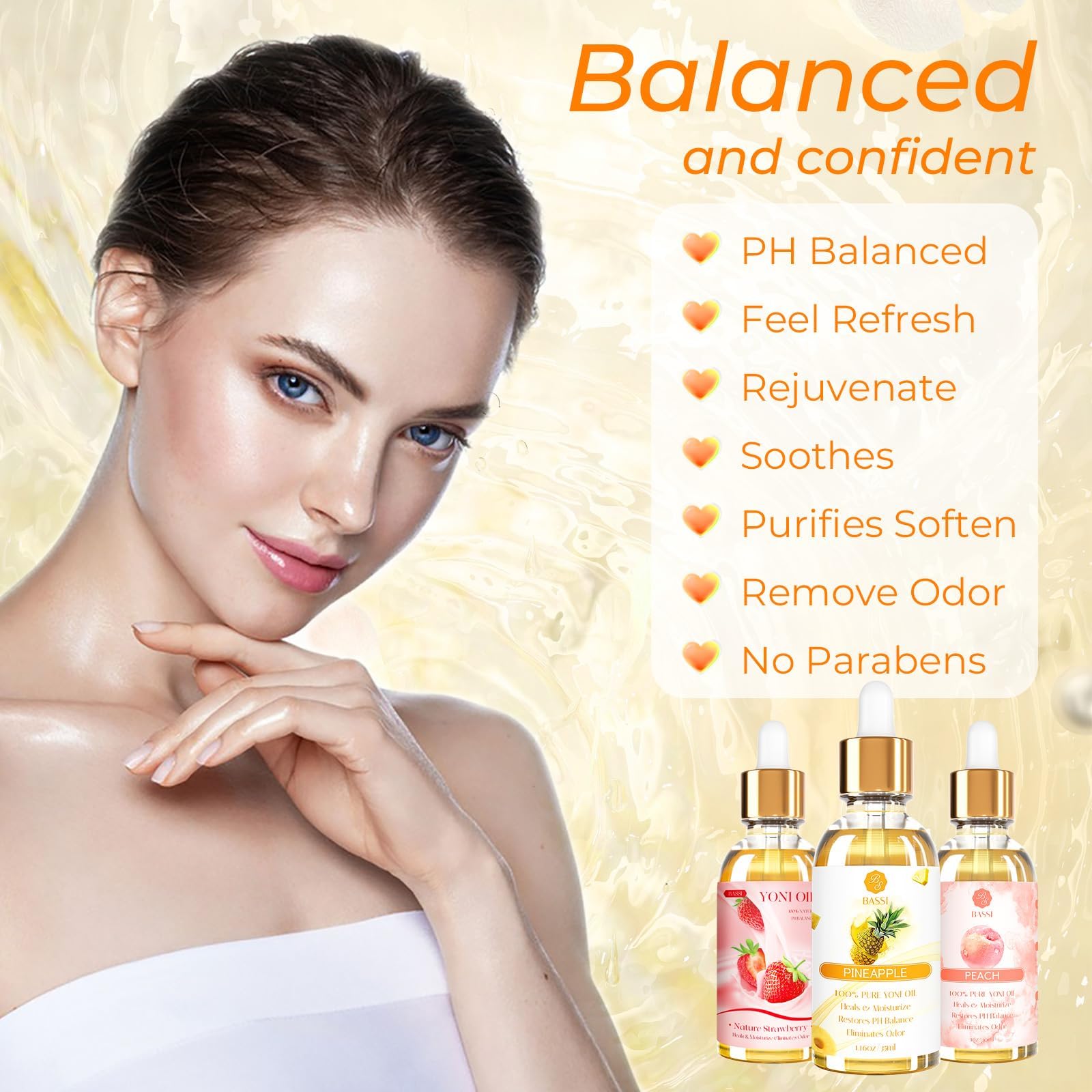 3 Packs Yoni Oil for Women - Feminine Care Oil - All Natural Vaginal Essential Oils, Reduces Odor, Restores pH Balance and Wetness, 1 fl oz/pc Strawberry Pineapple Peach Scent