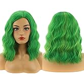 BERON Green Wig Short Wave Bob Wig Mix Green Short Curly Wigs for Women Hairnet Include