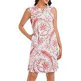 Lightbare Womens UPF 50+ Casual Sundress Sleeveless Tank Dress Notch Neck Summer Floral Dresses with Pockets Loose Fit