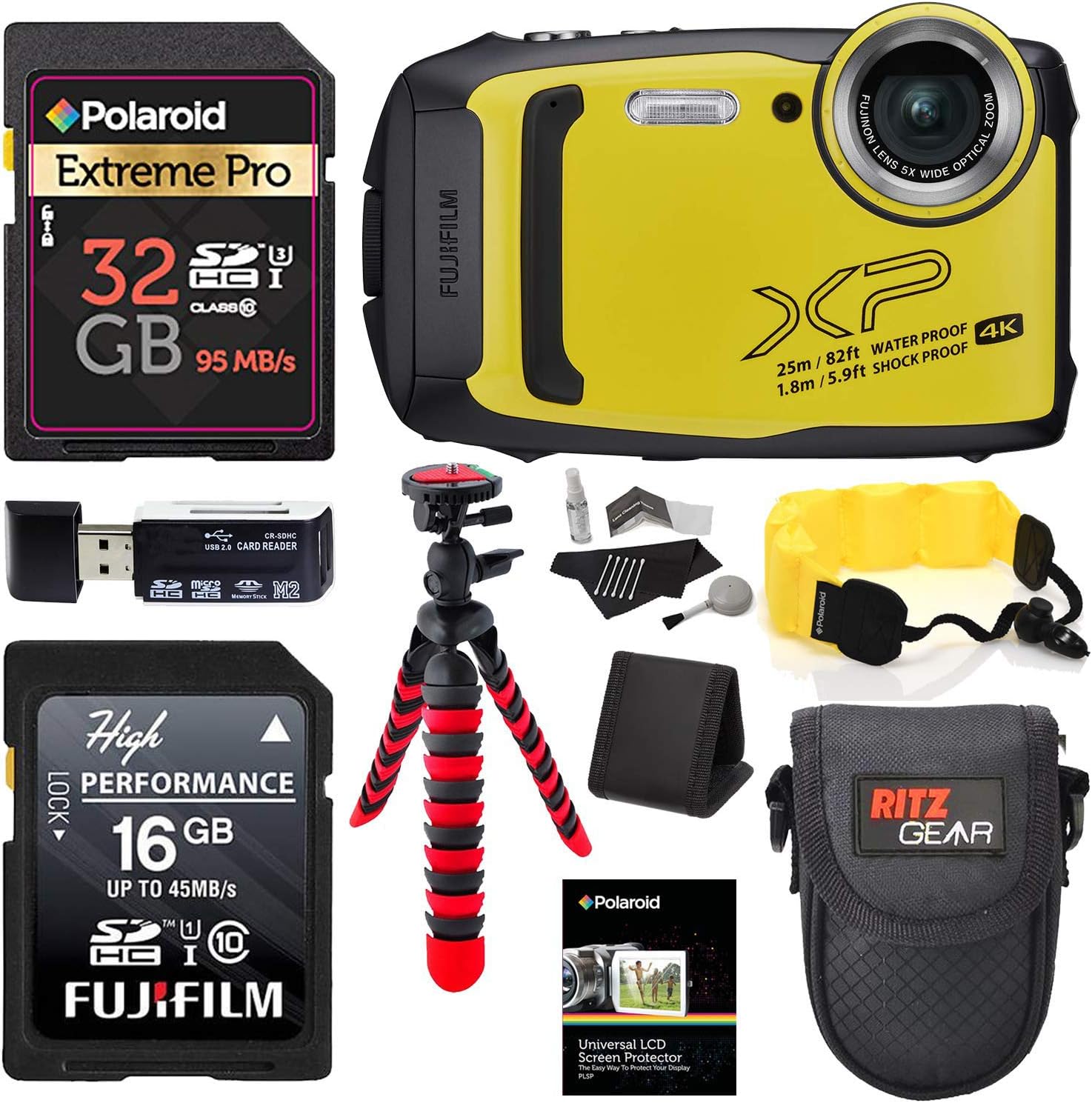 Fujifilm Finepix XP140 (Yellow) Point and Shoot Camera Bundle with