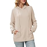 Blostirno Women's Hoodies Casual Long Sleeve Waffle Knit Side Slit Pullover Oversized Hooded Sweatshirt with Pocket