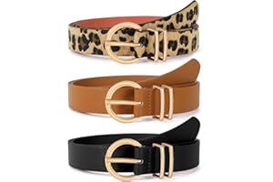 VONMELLI 3 Pack Women's Leather Belts for Jeans Dresses Ladies Waist Belt with Fashion Gold Buckle