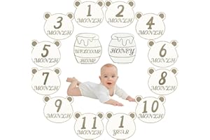 CUNGLIN Baby Announcement Sign,Monthly Baby Milestone Cards Signs Gender Neutral Baby Items Wooden Circles Photo Props for Baby Announcement and Milestones Neutral Gift for Newborn Boy and Girl