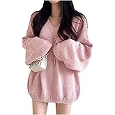 RoseSeek Women's V Neck Long Sleeve Sweaters Pullover Knitted Sweater Oversized Jumpers