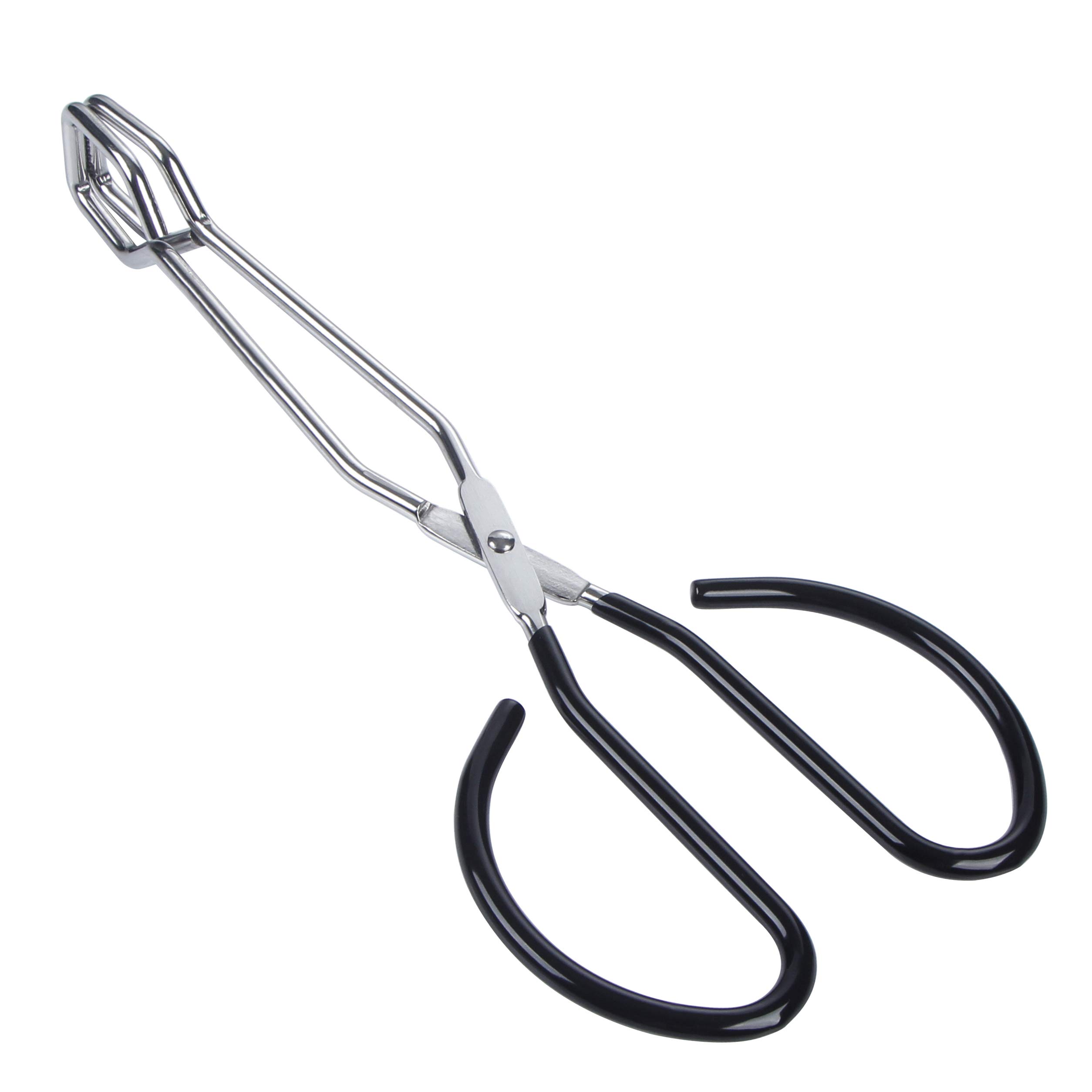 MSY BIGSUNNY Stainless Steel Scissor Tongs Heavy Duty Cooking Tongs with Soft Handles (1, Black 10")
