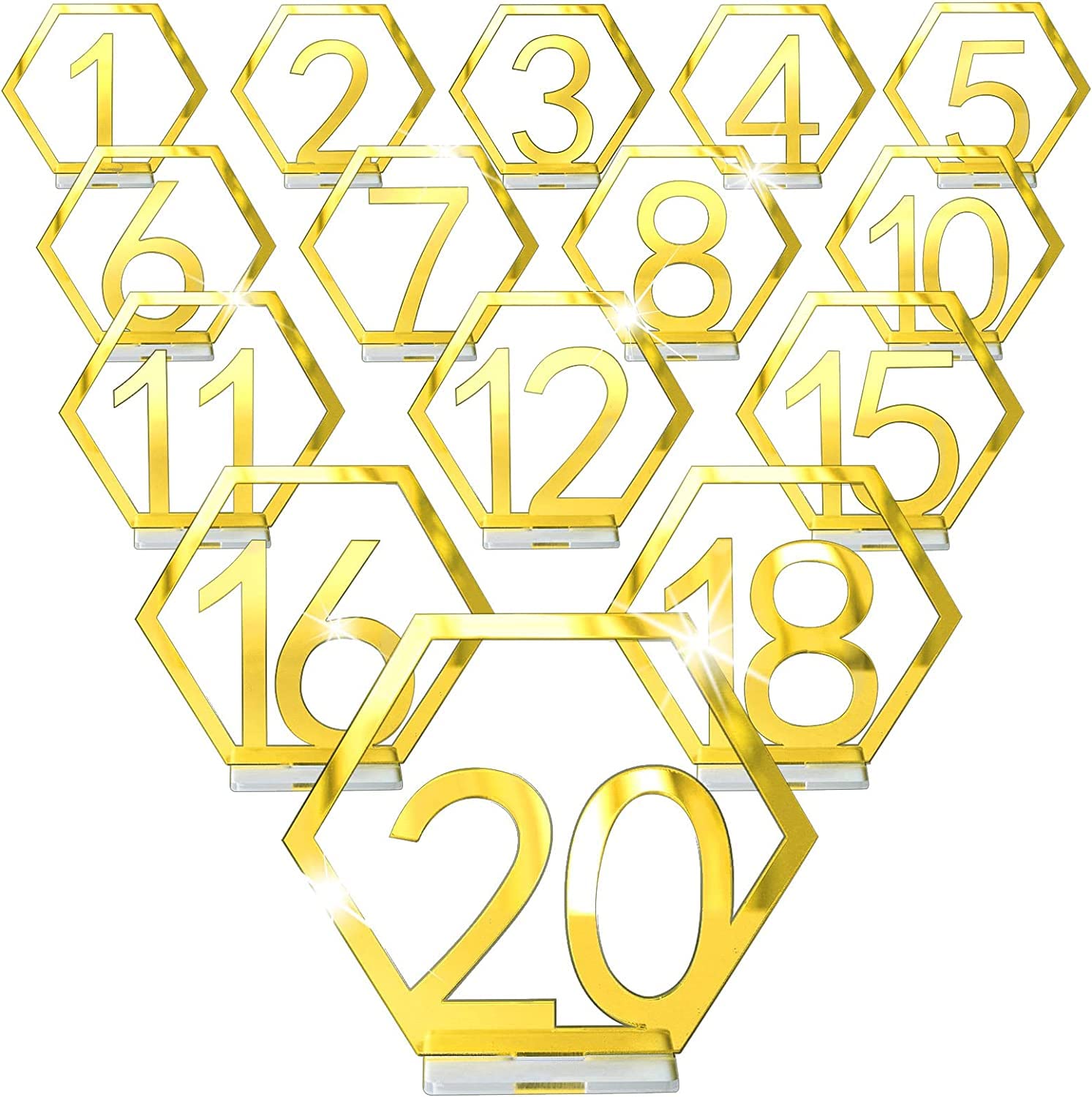 Photo 1 of Velidy Table Numbers,1-20Wedding Acrylic Standing Table Numbers with Holder Base for Wedding, Party, Events or Catering Decoration (Gold)