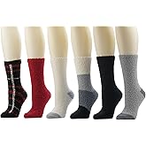 Cuddl Duds Women 6 Pair Pack Warm Cozy Fluffy Plush Home Comfortable Sleep Lounge Gift Assorted Pattern Crew Socks