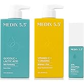 MEDIX Anti Aging Skin Care 3PC Set | Exfoliating AHA Glycolic Acid Foaming Face & Body Wash + Vitamin C Body Cream + 10% AHA Exfoliating Serum For KP Bumps, 3pc Skincare Set