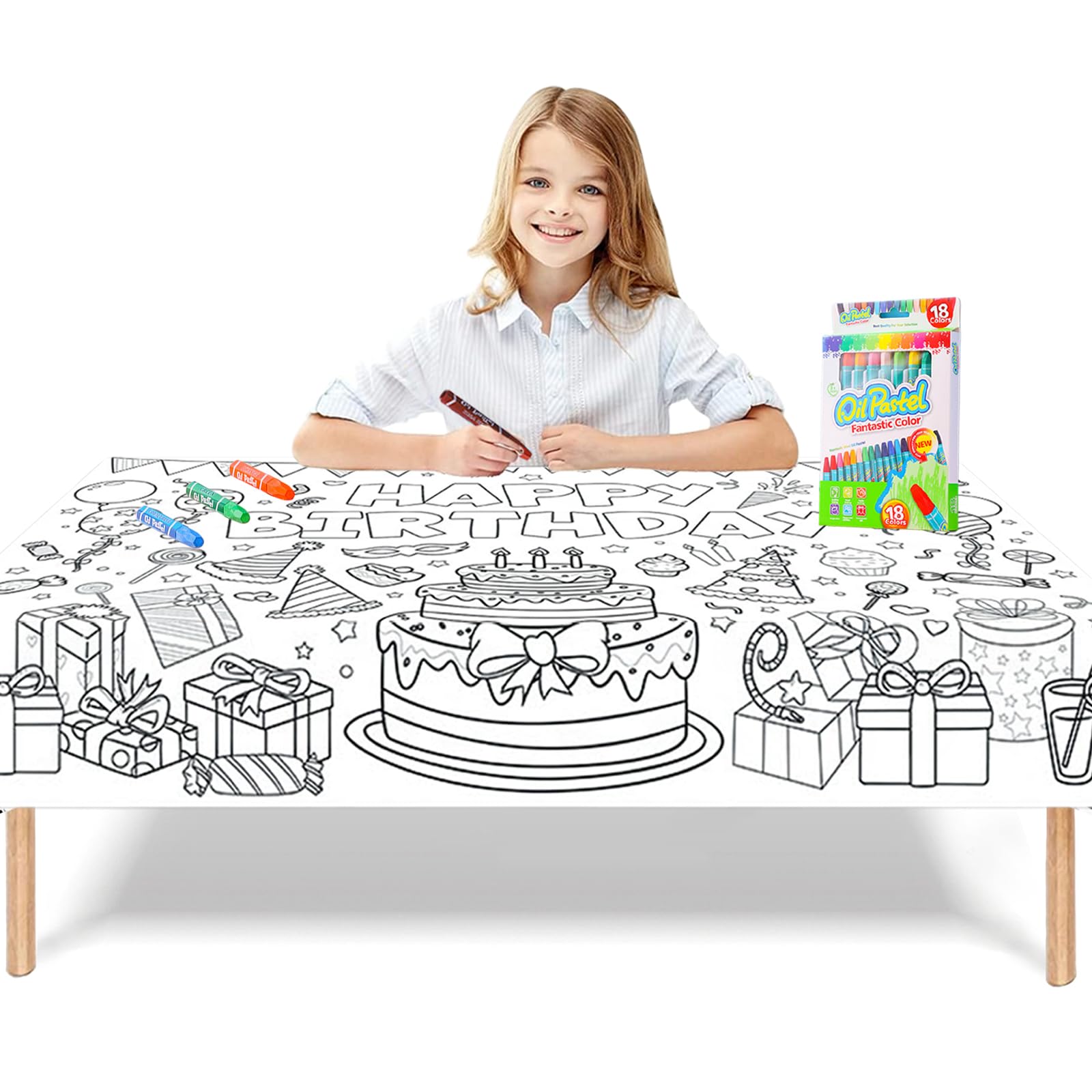 Giant Colouring Poster Table Cloth for Kids,47x71inch Birthday Colouring Posters with 18 Paint Pens Coloring Poster Drawing Paper Table Cover Wall Cake Crafts for Kids Birthday Gift