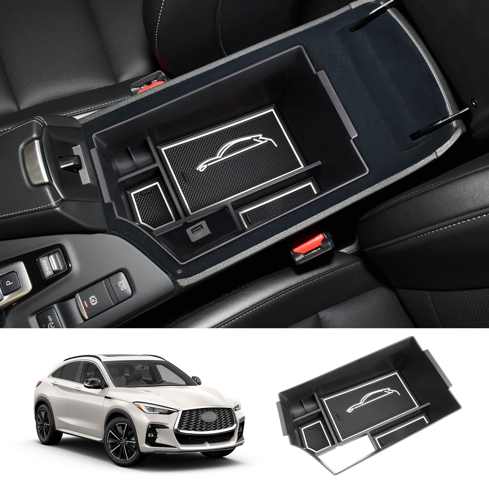 Photo 1 of LUWU 2023 Infiniti QX50 QX55 Center Console Organizer Armrest Box Armrest Organizer 2018-2023 QX50 Center Console Storage Insert Tray 2022-2023 QX55 Armrest Tray 2023 Infiniti Accessories (White)