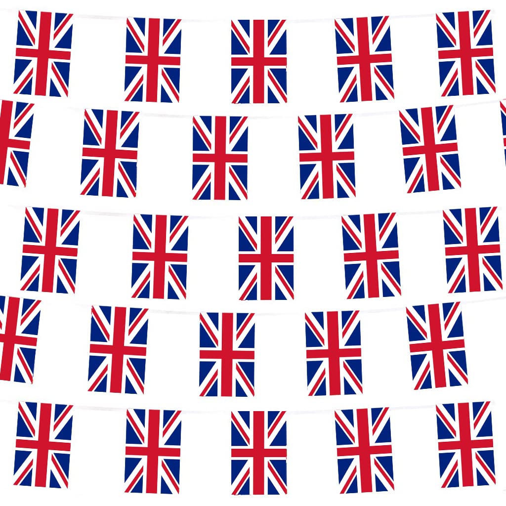10m/33ft Union Jack Flag Bunting With 38 Rectangle Flags - United Kingdom Banner for Sport Events, Royal Party Decoration Supplies